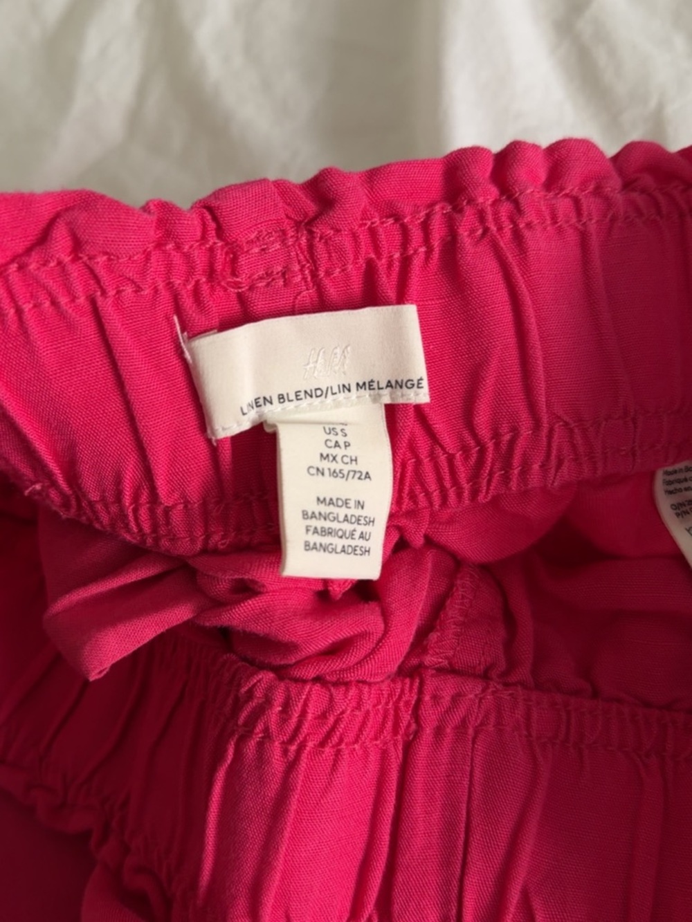 H&M Hot Pink Elastic Waist Linen-Blend Skirt